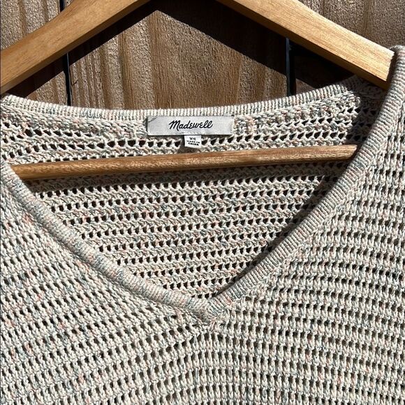 Madewell Women’s Cream with Orange Blue Thread V-Neck Long Sleeve Sweater Cotton - Picture 6 of 16